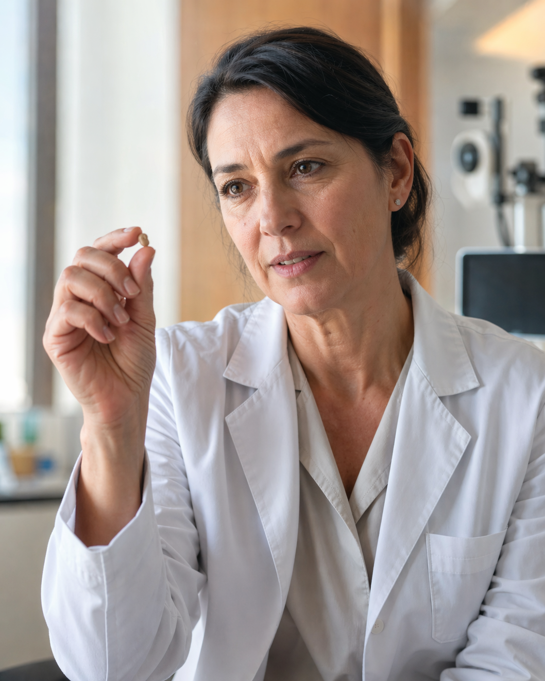 La Dra. Elena Vázquez, otorrinolaringóloga, durante una consulta en su clínica privada de Madrid